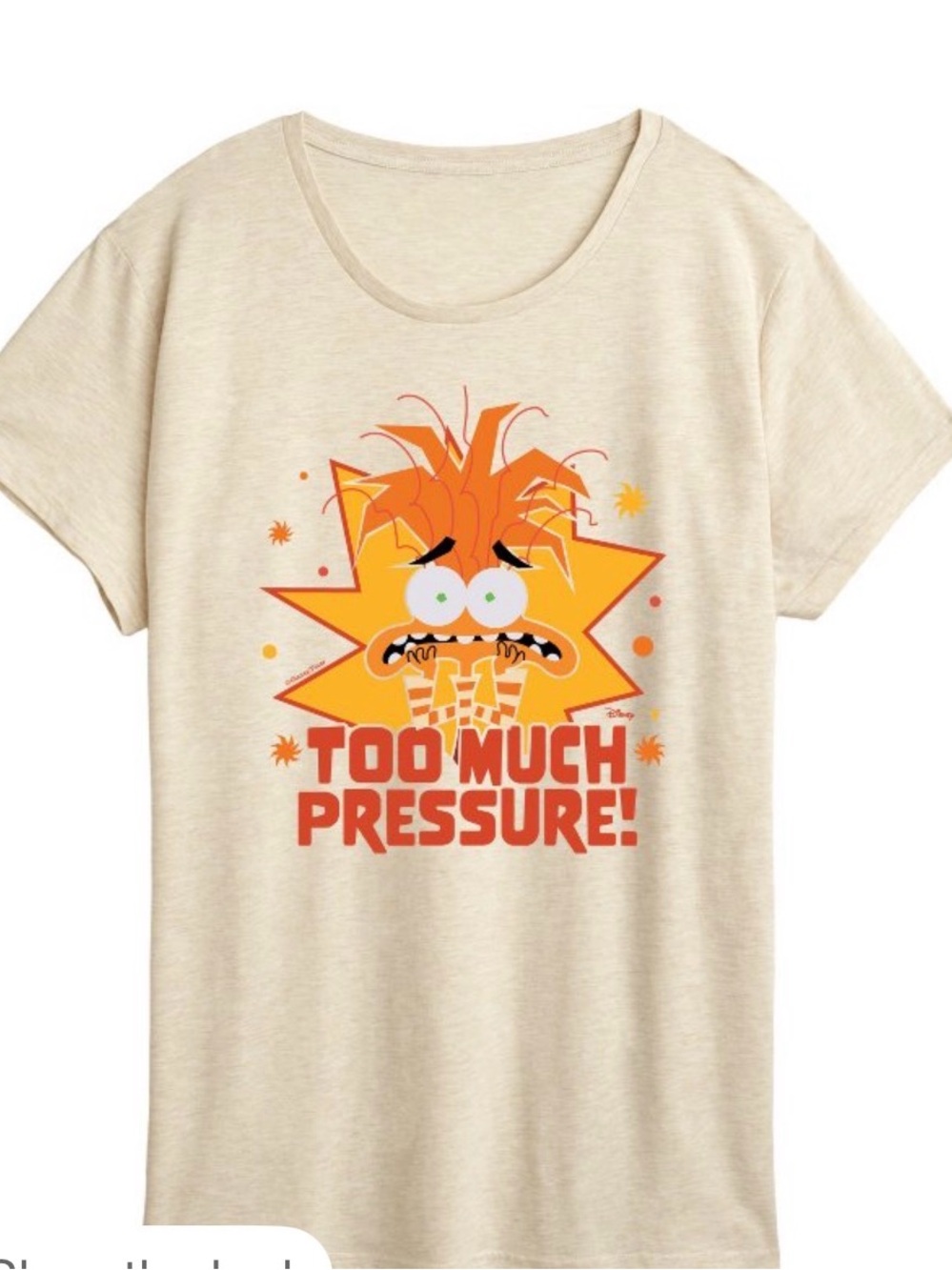 Disney Women’s Small “Too Much Pressure" Cream Graphic Tee Anxiety Inside Out